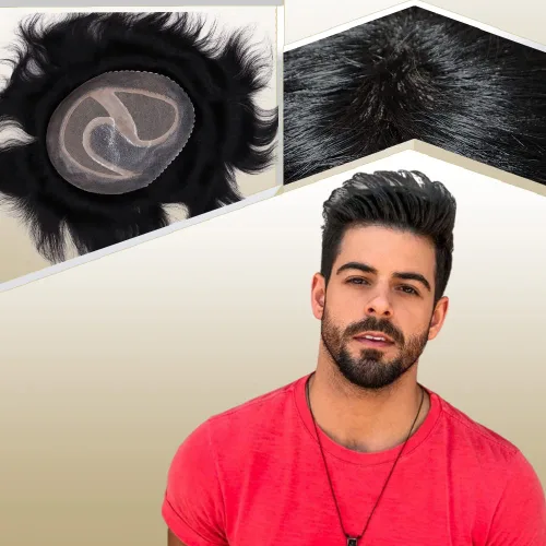 Vista 25 de Toupee para hombres sistemas de reemplazo de cabello humano real europeo para hombres, postizos finos, centro de encaje, piel más gruesa, pieza