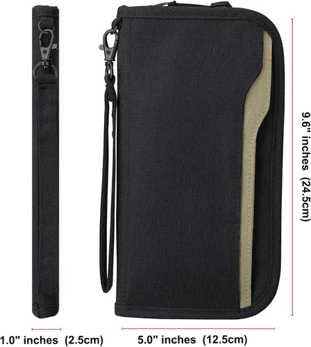 Vista 4 de ZOPPEN Cartera de viaje RFID y organizador de documentos con cremallera con correa de muñeca extraíble Cartera RFID
