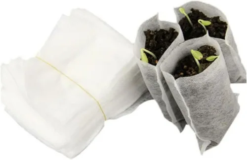 Vista 2 de 200Pcs Non-Woven Plant Grow Bags, White Biodegradable Nursery Pots