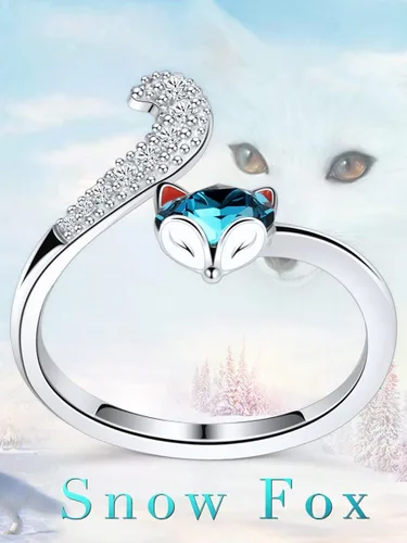 Vista 5 de PLATO H Fox Animal Ring Crystals for Women Teen Girl Valentines Day Gifts High Polish Plain Adjustable Fox Tail Funky Ring Anniversary Jewelry Gifts