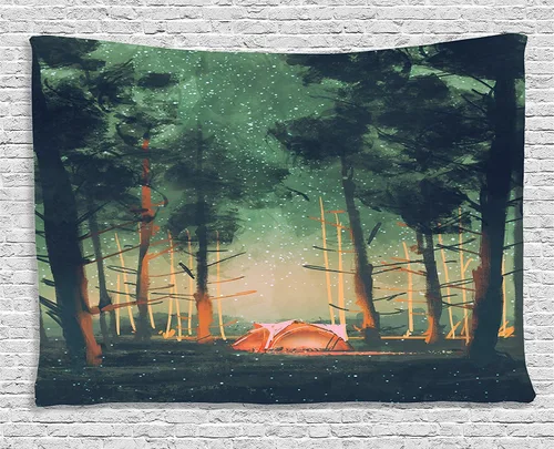 Vista 45 de Ambesonne Tapiz de paisaje, lago y pico glaciar nevado en Estados Unidos, ilustración de bosque de pinos altos, colgante de pared para dormitorio