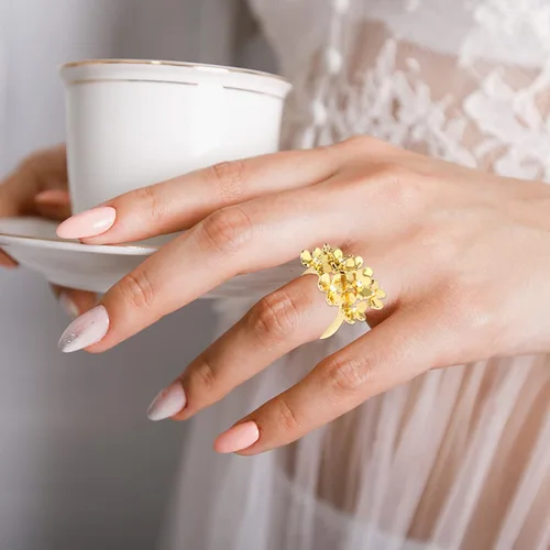Vista 4 de Z NEWDECO Anillos delicados de flores abiertas, chapados en oro de 18 quilates, circonita cúbica, accesorios de joyería, regalos para mujeres, Gema