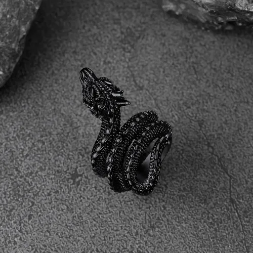 Vista 8 de FaithHeart Anillos de dragón punk para hombres y mujeres, acero inoxidable, chapado en oro de 18 quilates, joyería de mitología nórdica con delicado