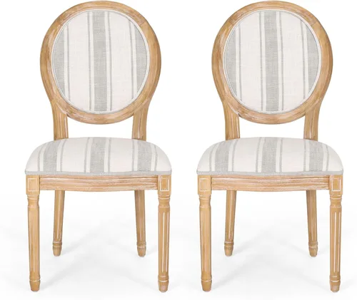 Vista 24 de Christopher Knight Home - Juego de sillas para comedor, modelo Phinnaeus, juego de 4, madera, rayas azul oscuro + beige claro + natural
