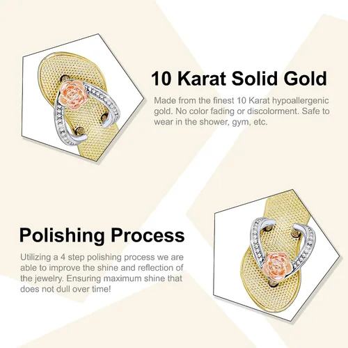 Vista 2 de Gold Flip-flop Sandal with Flower Charm - 10 Karat Solid Gold - Sandal Pendant