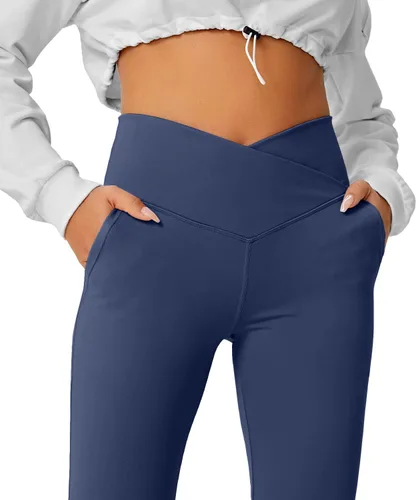 Vista 59 de HEGALY Pantalones de yoga acampanados para mujer, leggings cruzados, suaves, de cintura alta, pantalones casuales de entrenamiento con corte de bota