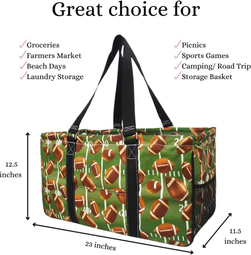 Vista 90 de NGIL Bolsa de comestibles reutilizable extra grande plegable de gran tamaño para comestibles, almacenamiento, picnic, playa, Bronco-negro occidental