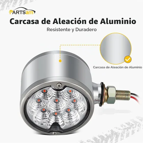 Vista 2 de Partsam 2 luces LED de señal de giro de doble cara, color rojo ámbar, luces de pedestal para camiones compatibles con Freightliner Kenworth