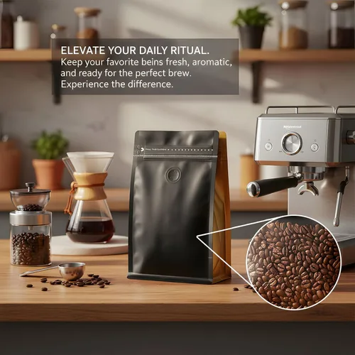 Vista 5 de 50 bolsas de café con válvula, bolsa de granos de café con bolsas con cremallera sellables con calor y granos de válvula, bolsas de almacenamiento