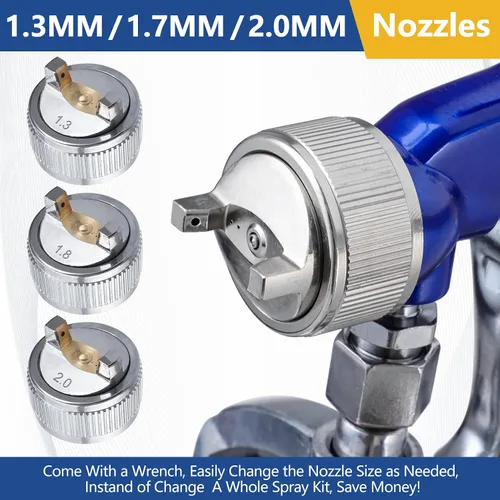 Vista 2 de B4B BANG 4 BUCK Pistola pulverizadora profesional de alimentación por sifón HVLP, taza de capacidad de 1000 cc con boquillas de 0.051 in, 0.067 in
