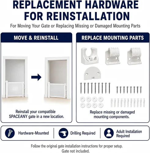 Vista 6 de SPACEANY Kit de piezas de repuesto retráctil para puerta de bebé, accesorios oficiales para puertas de seguridad SPACEANY - Incluye montaje de Blanco