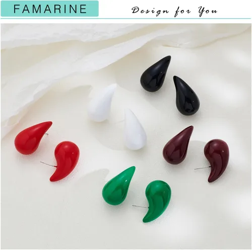 Vista 4 de FAMARINE Aretes de oro con forma de gota de agua para mujer, aretes grandes de oro con forma de lágrima