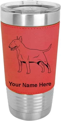 Vista 18 de LaserGram Vaso aislado al vacío de 20 onzas, perro Bull Terrier, grabado personalizado incluido (piel sintética, estilo béisbol)