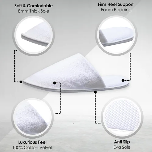 Vista 6 de Modlux Pantuflas de spa, 12 pares de pantuflas desechables de terciopelo de algodón con punta cerrada para invitados, baño, dormitorio, hotel, casa