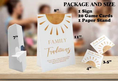 Vista 2 de Juego de juegos de baby shower de tradiciones familiares favoritas con temática solar (1 letrero y 20 tarjetas), juegos para baby shower, despedida