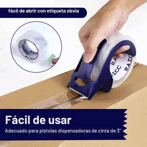 Vista 6 de RAZCC Cinta de embalaje, 12 rollos de cinta de embalaje transparente resistente con dispensadores para embalaje, envío, mudanza y correo, cinta