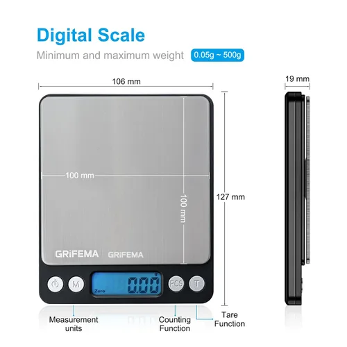 Vista 2 de GRIFEMA GA2003 - Báscula digital de bolsillo (17.64 oz/0.00 oz), báscula digital de cocina, básculas de joyería de alta precisión con pantalla LCD