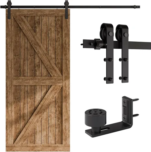 Vista 12 de CCJH Kit de herrajes para puerta corrediza de granero de 4 pies, resistente, suave y silencioso, fácil de instalar, se adapta a paneles de puerta