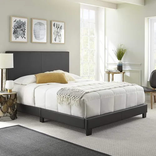 Vista 17 de Boyd Sleep Napoli - Marco de cama plataforma de cuero vegano gris tamaño King totalmente tapizado con cabecero ajustable - Se requiere somier