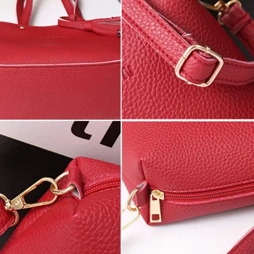 Vista 5 de Bolso de mano negro para mujer tamaño pequeño a la moda 2022 4 piezas bolso de hombro hobo para mujer bolso de mano de cuero para mujer bolso