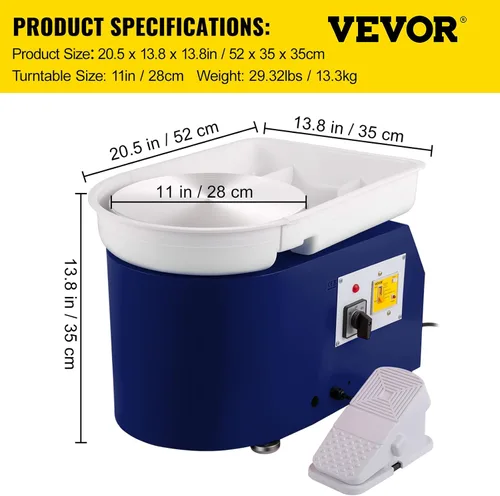 Vista 7 de VEVOR Rueda de cerámica de 11 pulgadas para adultos principiantes, máquina formadora eléctrica de 350 W con pedal de lavabo desmontable de 0 a 300