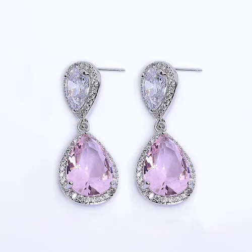 Vista 53 de Conjunto de joyería para boda, aretes de lagrima y collar con dije de circonio cúbico