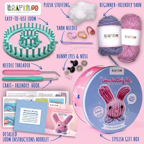 Vista 2 de CRAFTILOO Kit de Telar para Tejer y Ganchillo para Niños Kit de Ganchillo para Principiantes Kit de Tejer para Principiantes Telar de Tejer Kits