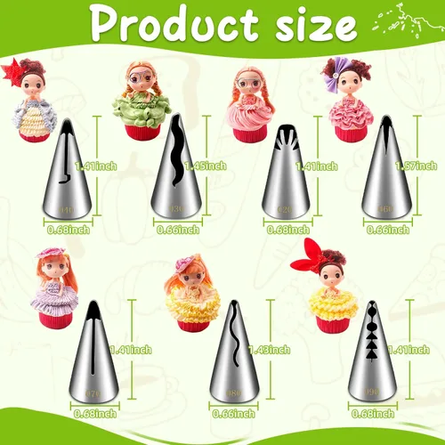 Vista 6 de Suuker Juego de 7 boquillas plisadas para tuberías de falda plisada, boquillas rusas de acero inoxidable, juego de tuberías para fondant