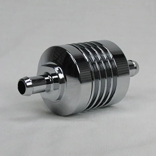 Vista 5 de Filtro de combustible de aluminio cromado Billet Hi-FLOW para uso con manguera de combustible de 5/16 pulgadas de diámetro interior, pantalla