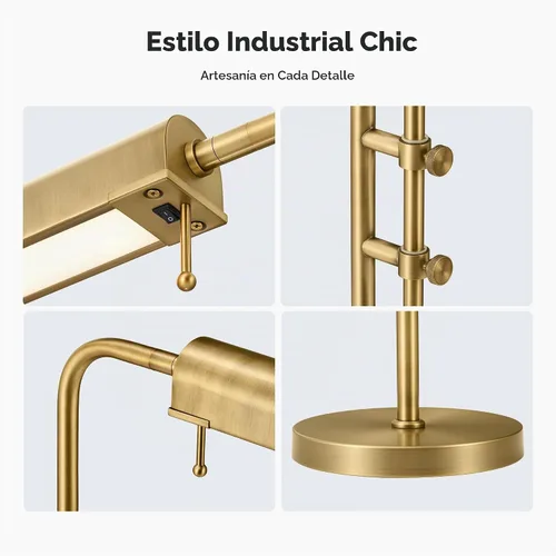 Vista 6 de VONLUCE Lámpara de escritorio rústica, lámpara de mesa de metal de estilo industrial ajustable, lámpara de lectura LED de 3 temperaturas