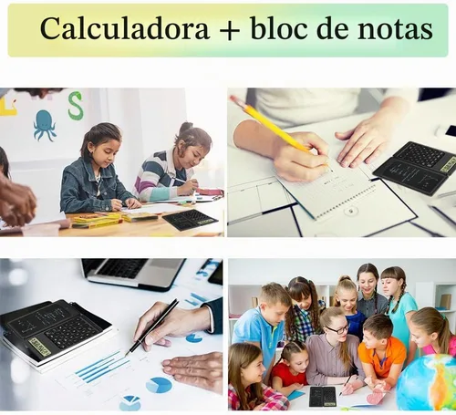 Vista 5 de Calculadora de escritorio, calculadoras pequeñas de escritorio con bloc de notas, calculadora básica de 4 funciones de botón grande, artículos Negro