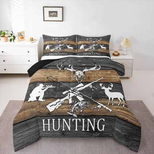 Vista 9 de Juego de edredón de oso rústico tamaño individual para mujeres adultas, ropa de cama con estampado de oso salvaje y animales salvajes, relleno