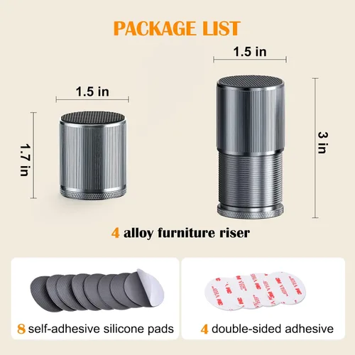 Vista 2 de Elevadores de cama de 3 pulgadas para base ajustable, 4 elevadores de cama de metal resistentes adecuados para cama, sofá, cómoda, mesas, gabinete