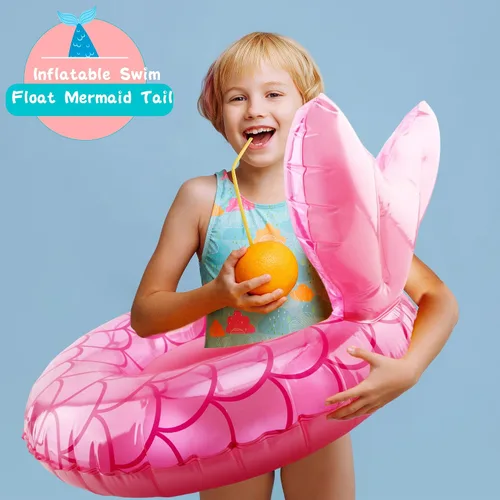 Vista 4 de 6 piezas de anillo inflable de natación para niños y niñas, flotador inflable de sirena para niños y niñas, suministros de fiesta de natación, 3