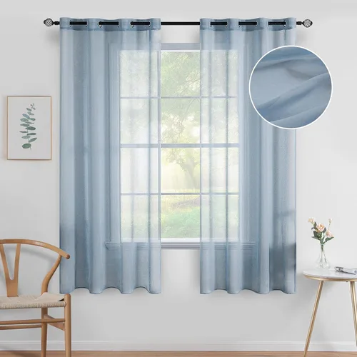 Vista 10 de MIULEE 2 paneles de cortinas semitransparentes beige para ventana, elegantes con ojales en la parte superior, cortinas de gasa
