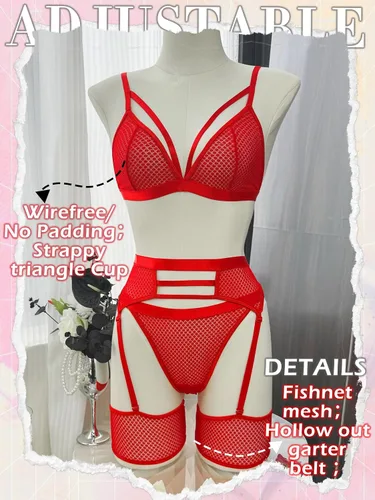 Vista 3 de popiv Conjunto de lencería sexy para mujer con liguero a juego, brasier y bragas, conjuntos de 4 piezas