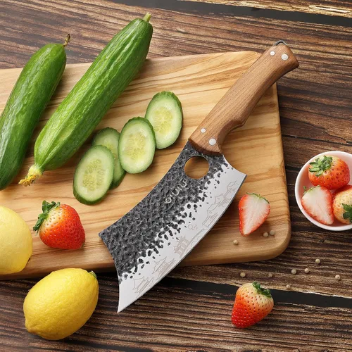 Vista 8 de OLULU Juego de 3 cuchillos de carnicero, cuchillo de carnicero de 7 pulgadas, cuchillo de chef serbio de 7 pulgadas y cuchillo vikingo de 6.5