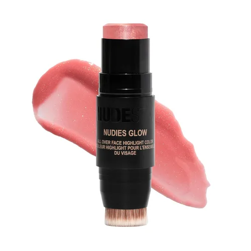 Vista 9 de Nudestix Nudies Glow - Resaltador en crema multiusos para mejillas, ojos y cuerpo con cepillo integrado, acabado radiante, maquillaje limpio, vegano