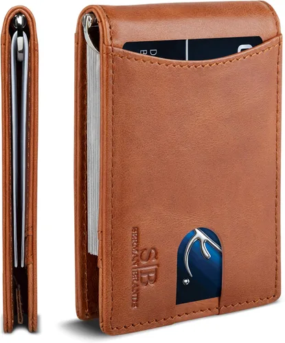 Vista 7 de SERMAN BRANDS RFID Blocking Slim Bifold Genuine Leather Minimalist Front Pocket Wallets for Men with Money Clip Thin Gift Azul Atlántico 1.S