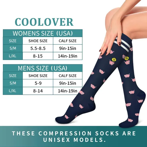 Vista 7 de COOLOVER Calcetines de compresión de cobre para mujeres y hombres (6 pares) - El mejor apoyo para correr, atletismo, enfermería, viajes