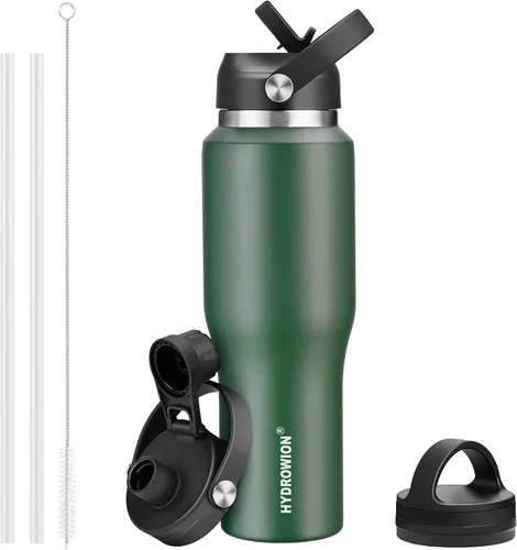 Vista 15 de HYDROWION Botella de agua aislada de 32 onzas, soporte para botella de agua para automóvil, botella de viaje aislada al vacío de doble pared