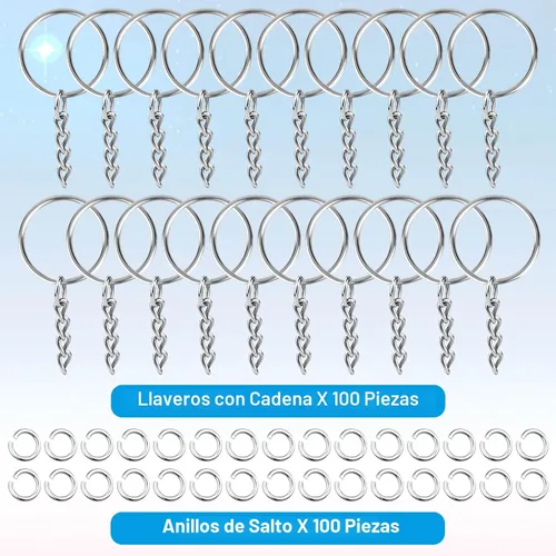 Vista 2 de Paxcoo 50 llaveros con cadena y 50 anillos de salto, kit de anillos de llavero a granel para fabricación de llaveros, suministros para manualidades