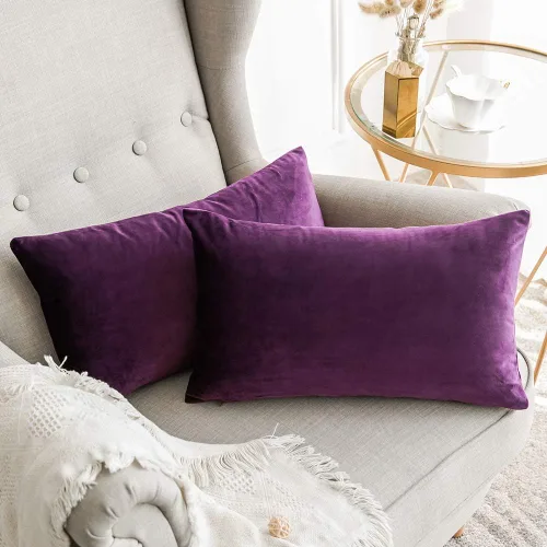 Vista 71 de MIULEE Paquete de 2 fundas de almohada de terciopelo decorativas rectangulares lumbares, fundas de cojín suaves sólidas para sofá, sofá, dormitorio