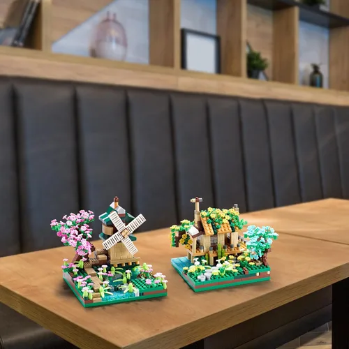 Vista 7 de Kadablk Conjunto de Construcción de Microbloques de Casa del Árbol Sakura, Conjunto de Construcción de Modelo de Molino de Viento de Amistad, 1200