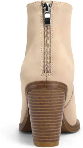Vista 6 de mysoft Women's V Cut Out Ankle Boots Slip On Pointed Toe Chunky Stacked Heel Booties