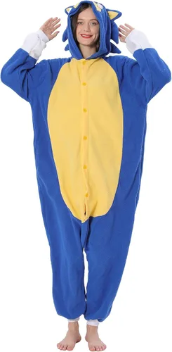 Vista 4 de BDZaigozaiwu Pijama sónico para adultos, disfraz de Halloween, de una sola pieza, ropa de dormir para hombres y mujeres