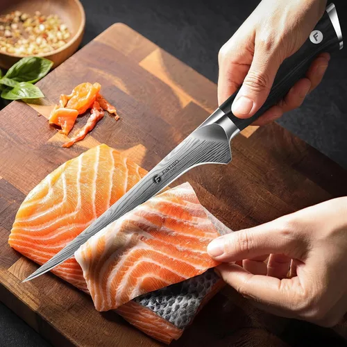 Vista 6 de FINTISO Cuchillo de filete de 7 pulgadas, cuchillo japonés súper afilado
