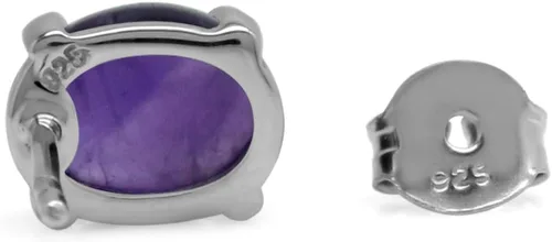 Vista 5 de Silvershake Aretes de plata de ley 925 chapados en oro blanco o amarillo de 0.315 x 0.236 in con forma ovalada de piedra natal de piedra natal