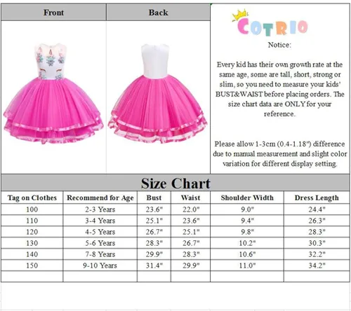 Vista 2 de COTRIO Unicorn Costume Fancy Dress Up Flower Girls Dresses Pageant Party Evening Gowns Halloween Tutu Dress