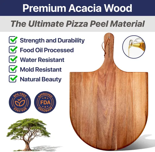Vista 4 de KitchenStar Cortador de pizza con hoja basculante de 16 pulgadas + cáscara de pizza de madera de 16 pulgadas + piedra para pizza para horno